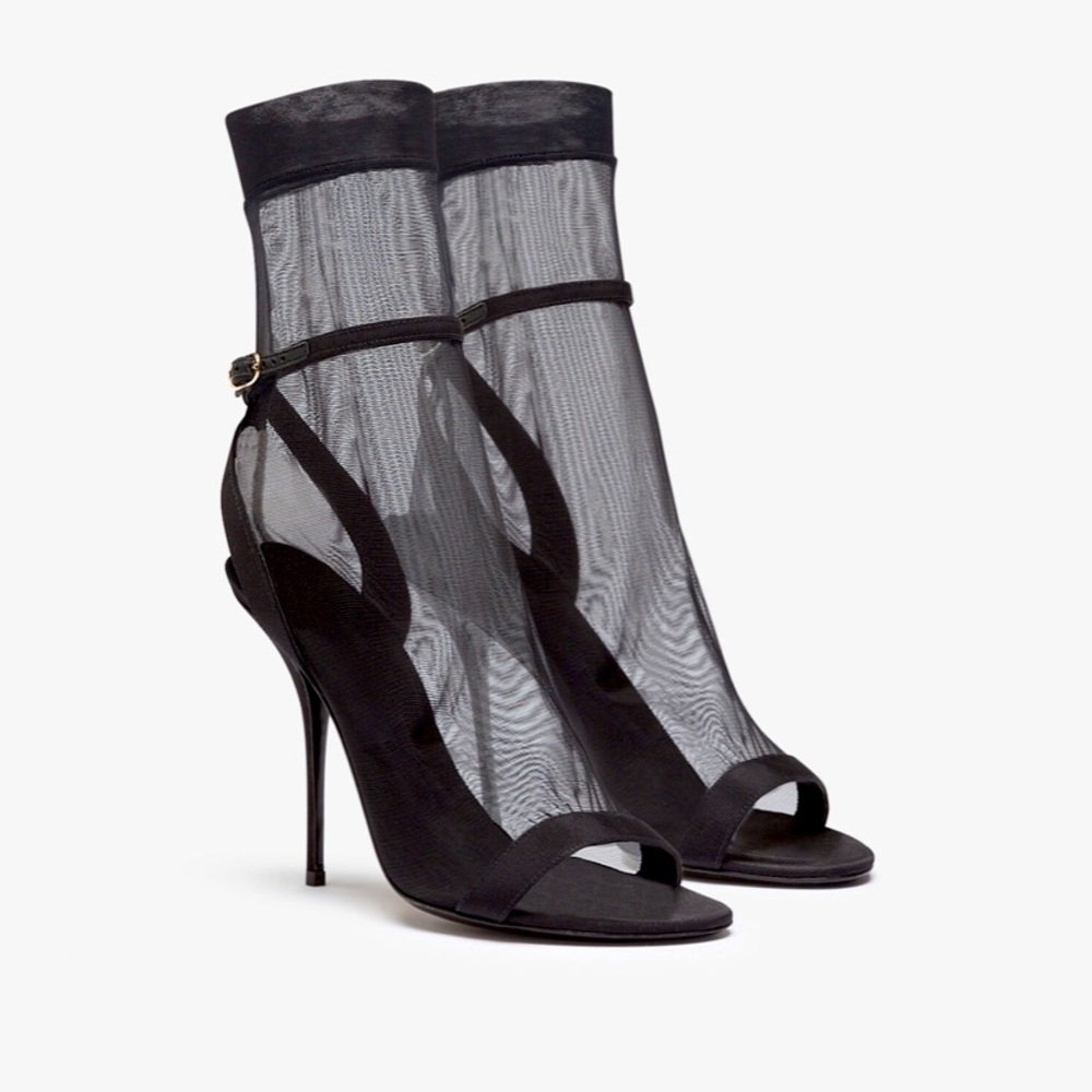 Dolce and Gabbana mesh sock ankle strap heel sandals